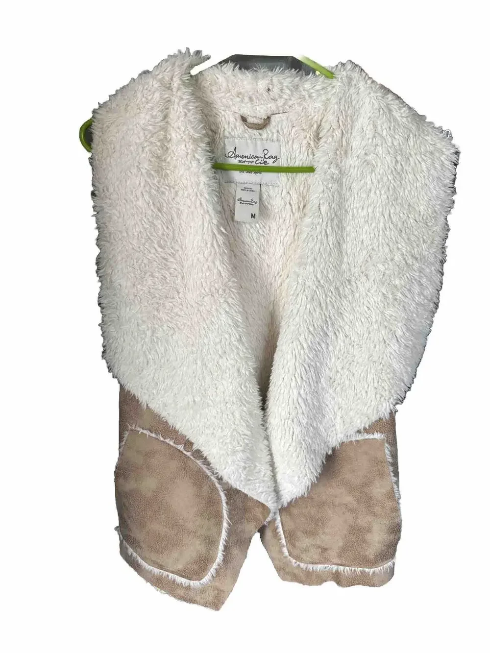 American Rag Cie Camel Brown Faux Suede,Faux Fur Lined Vest Size S